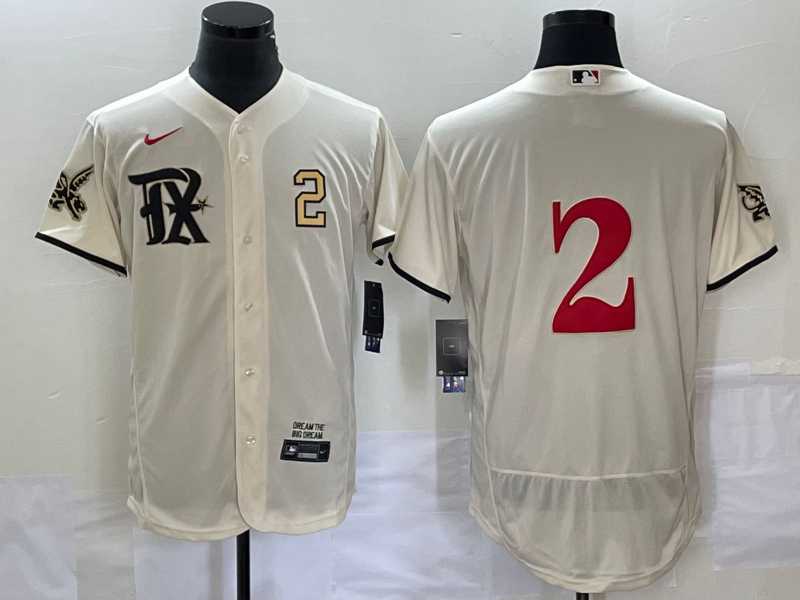 Men%27s Texas Rangers #2 Marcus Semien Number Cream 2023 City Connect Flex Base Stitched Jerseys->texas rangers->MLB Jersey